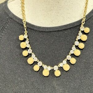J Crew faceted beige bead & crystal gold tone ring chain necklace marked 10 inch